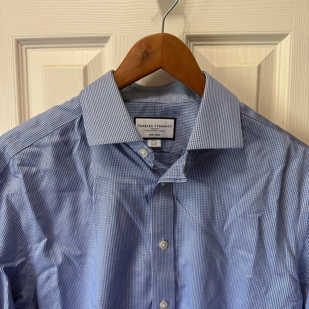 Charles Tyrwhitt Mens Dress Shirt Size 16/41 Royal Blue Puppytooth Twill - Picture 12 of 13